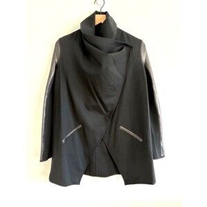 Spanx Drape Front Jacket Womens XS Faux Leather Wrap Black New